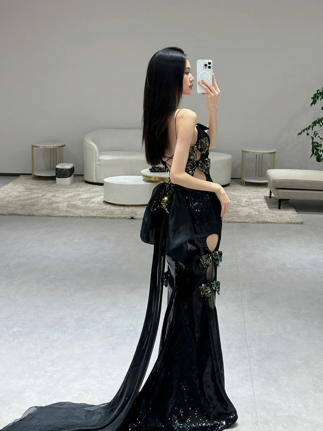 Unique Sexy Mermaid Spaghetti Straps Black Sequin Long Prom Dresses C3971