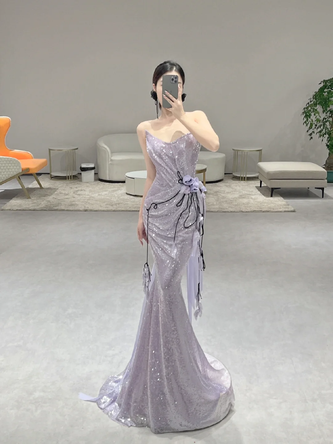 Vintage Mermaid Strapless Lilac Sequin Long Prom Dresses C3976