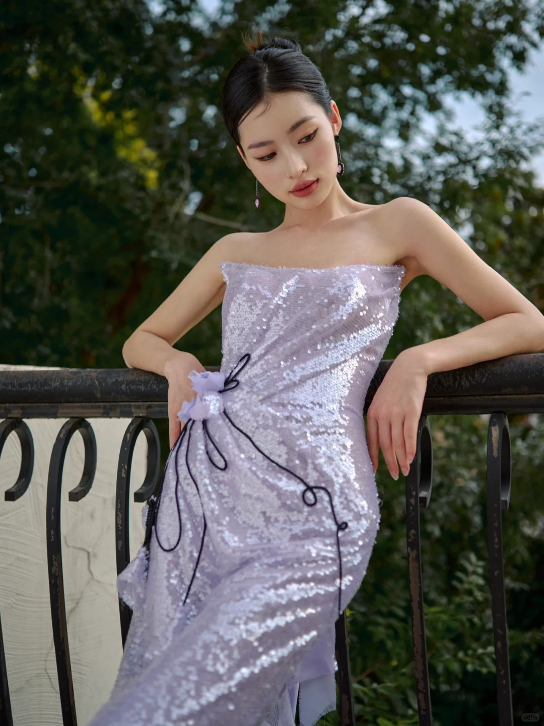 Vintage Mermaid Strapless Lilac Sequin Long Prom Dresses C3976