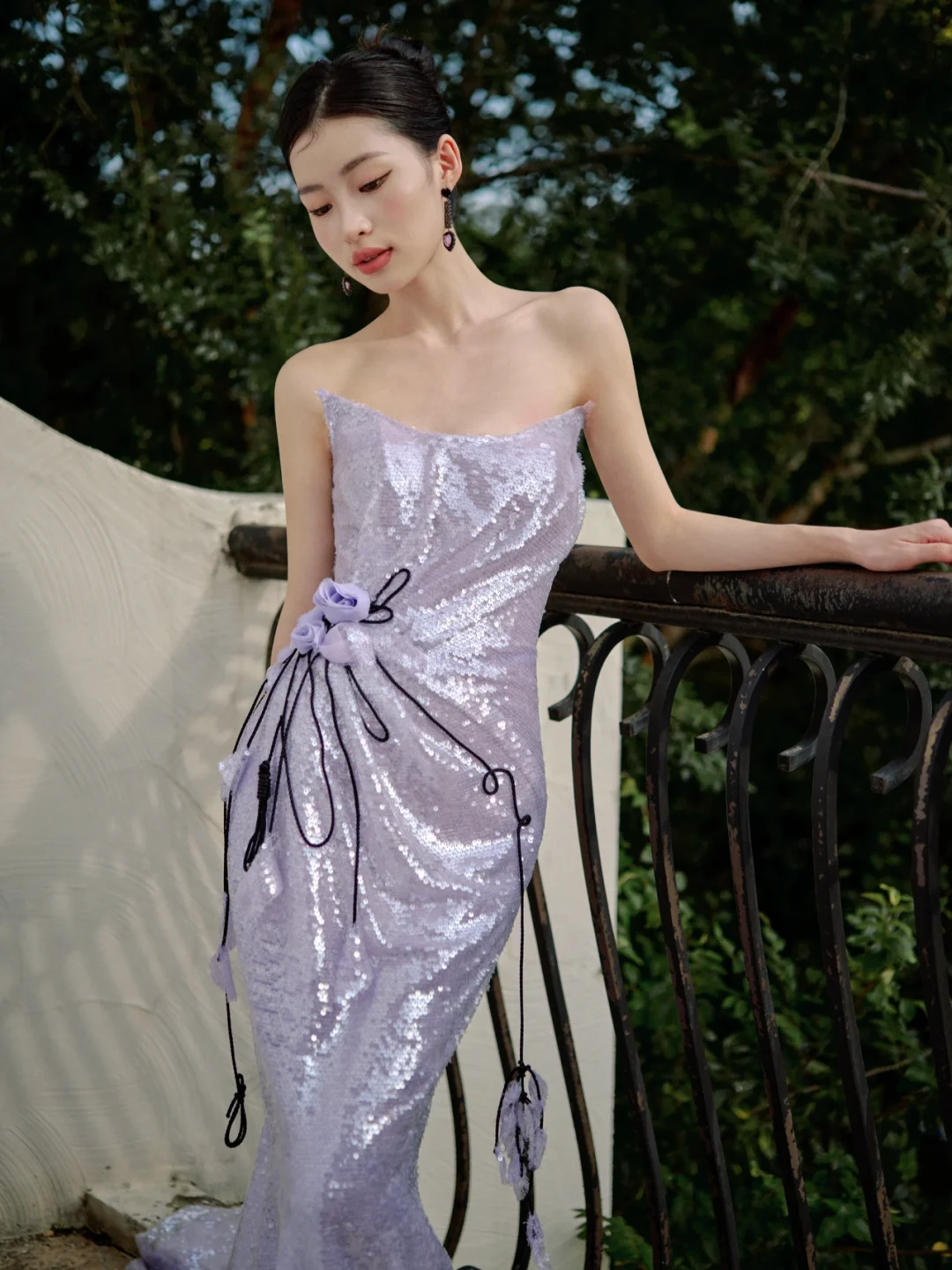 Vintage Mermaid Strapless Lilac Sequin Long Prom Dresses C3976