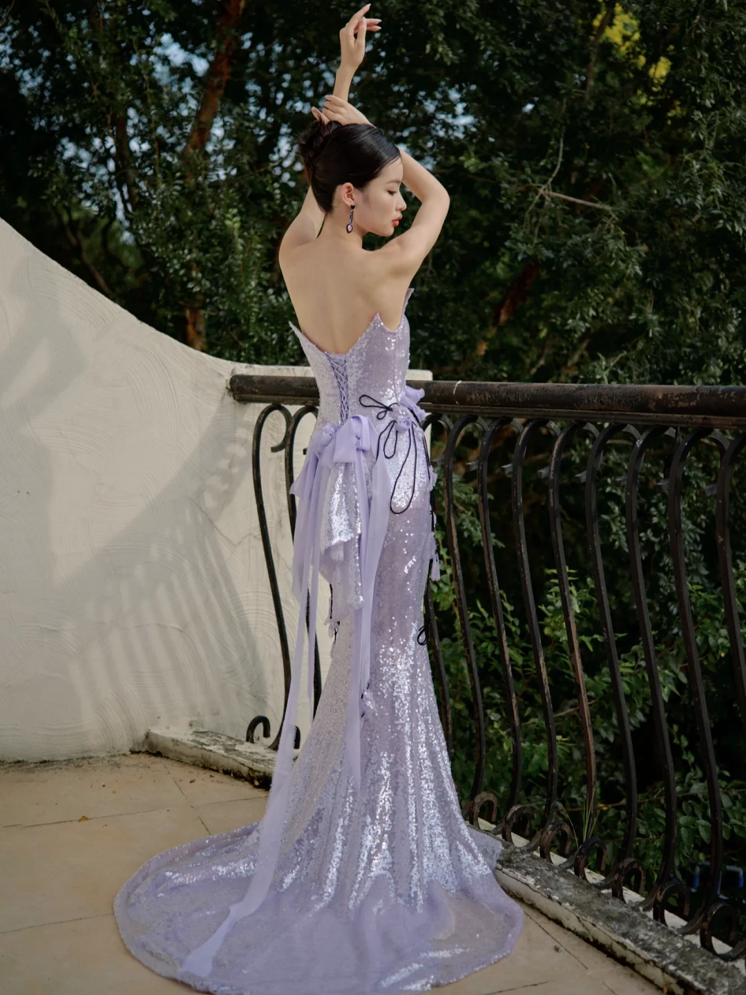 Vintage Mermaid Strapless Lilac Sequin Long Prom Dresses C3976