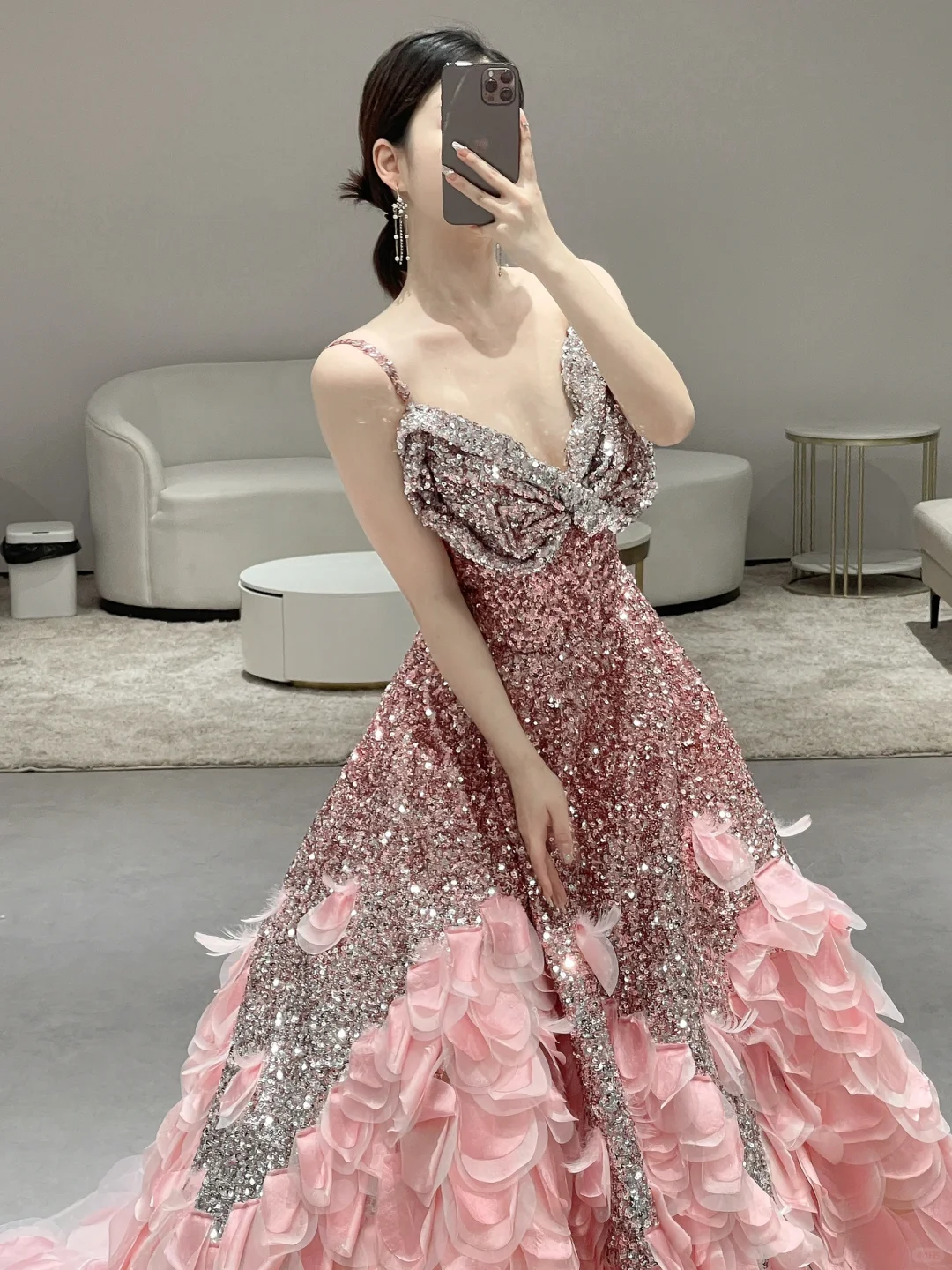 Gorgeous A Line Spaghetti Straps Satin Sequin Long Prom Dresses C3980
