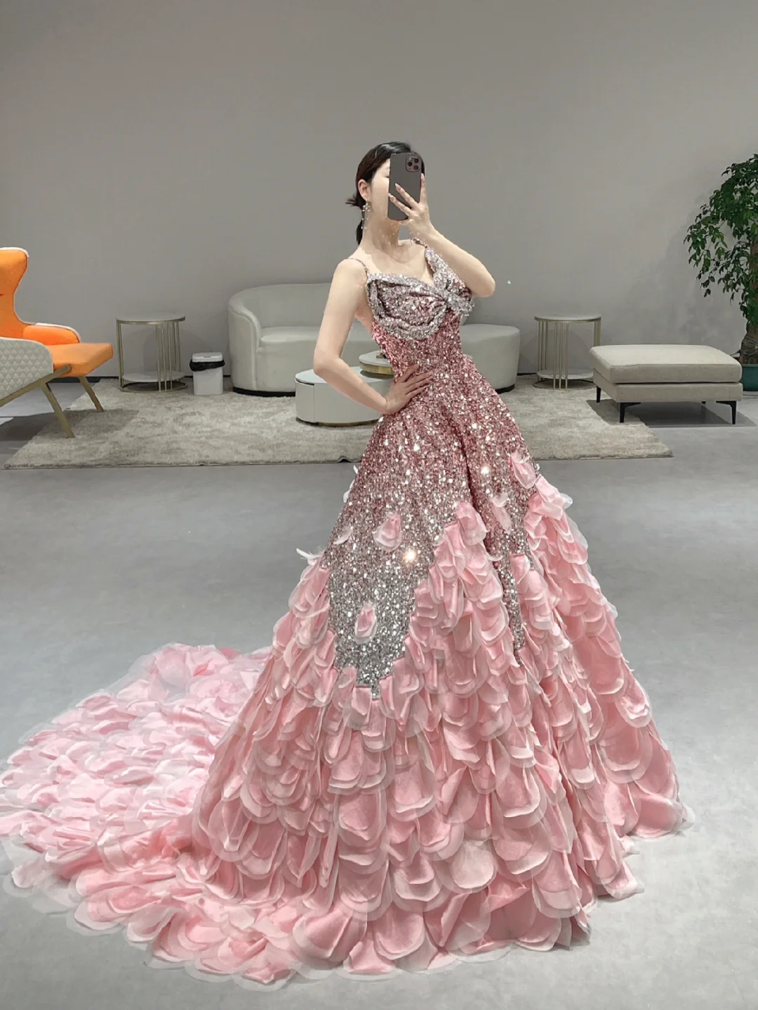 Gorgeous A Line Spaghetti Straps Satin Sequin Long Prom Dresses C3980