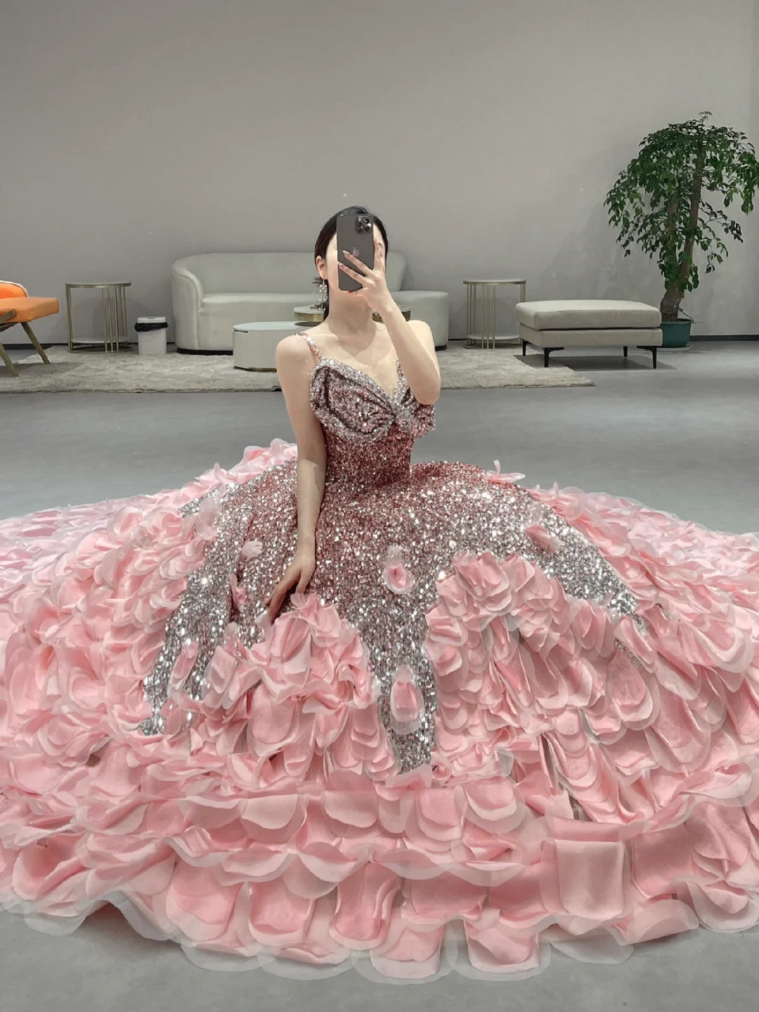 Gorgeous A Line Spaghetti Straps Satin Sequin Long Prom Dresses C3980