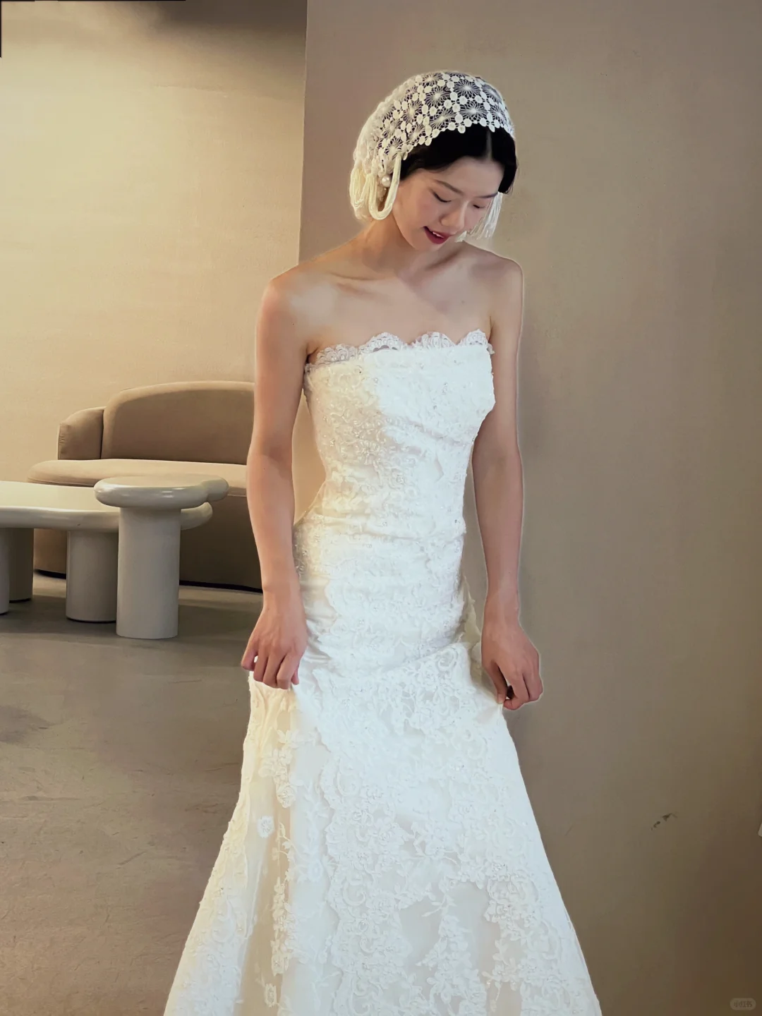 Robe de mariée longue en satin et dentelle, style sirène, sans bretelles, style vintage, C3993