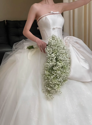 Robe de mariée longue en satin et tulle, tenue de bal unique, sans bretelles, C4019