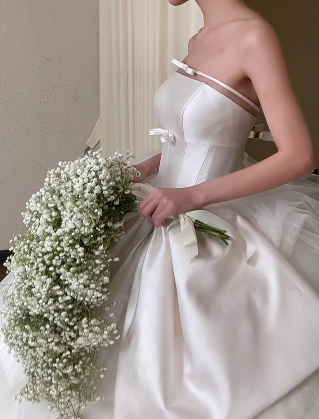 Robe de mariée longue en satin et tulle, tenue de bal unique, sans bretelles, C4019