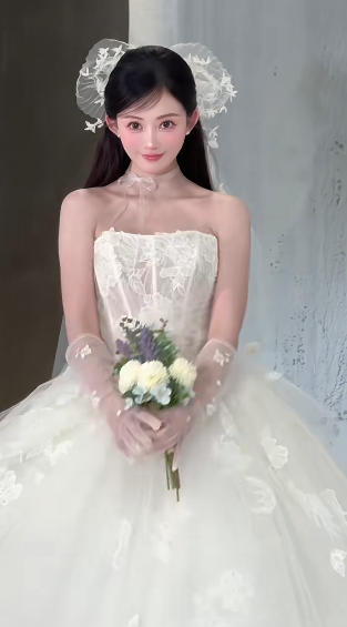 Robe de mariée longue bustier en tulle avec appliques et voile, style rêveur, C4056