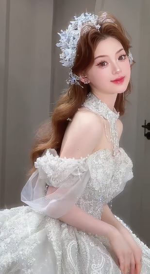 Superbe robe de bal à épaules dénudées, en tulle, paillettes et perles, longue robe de mariée C4069