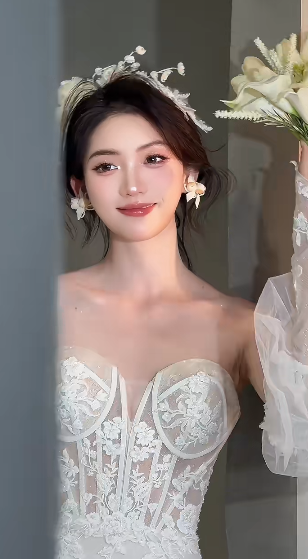 Robe de mariée sirène longue en tulle et dentelle avec décolleté en cœur et manches longues C4070