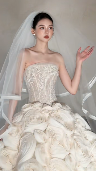 Robe de mariée longue en tulle sans manches et voile, style unique, C4115