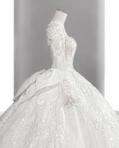 Robe de mariée longue en tulle, dentelle et sequins, manches longues, style bal intemporel, C4137