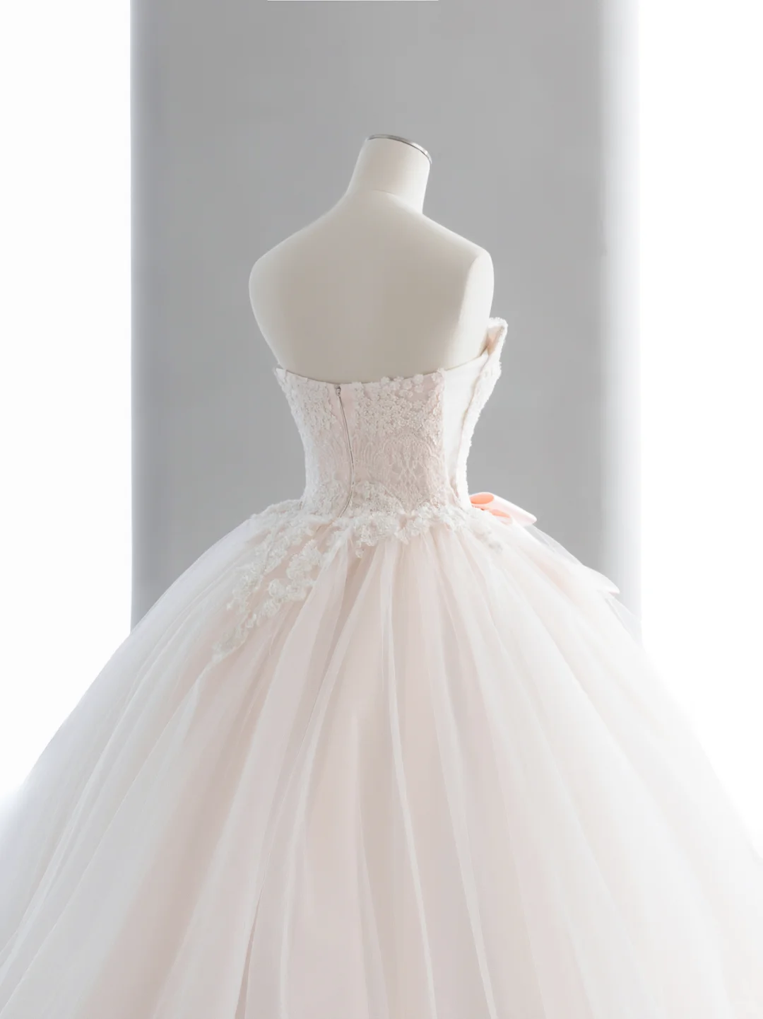 Robe de mariée élégante, bustier, tulle, dentelle, nœud, gants, longue, C4143