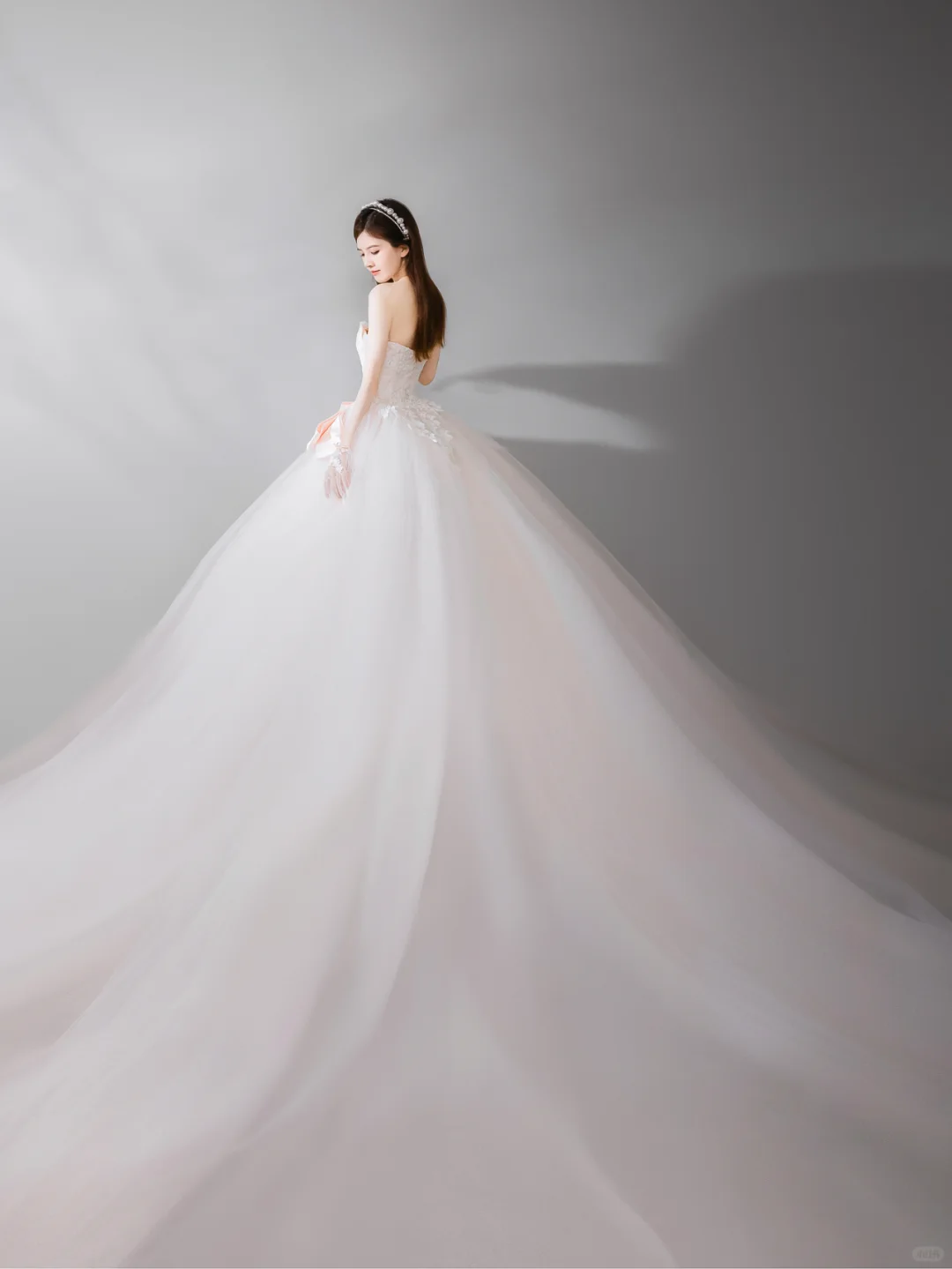 Robe de mariée élégante, bustier, tulle, dentelle, nœud, gants, longue, C4143