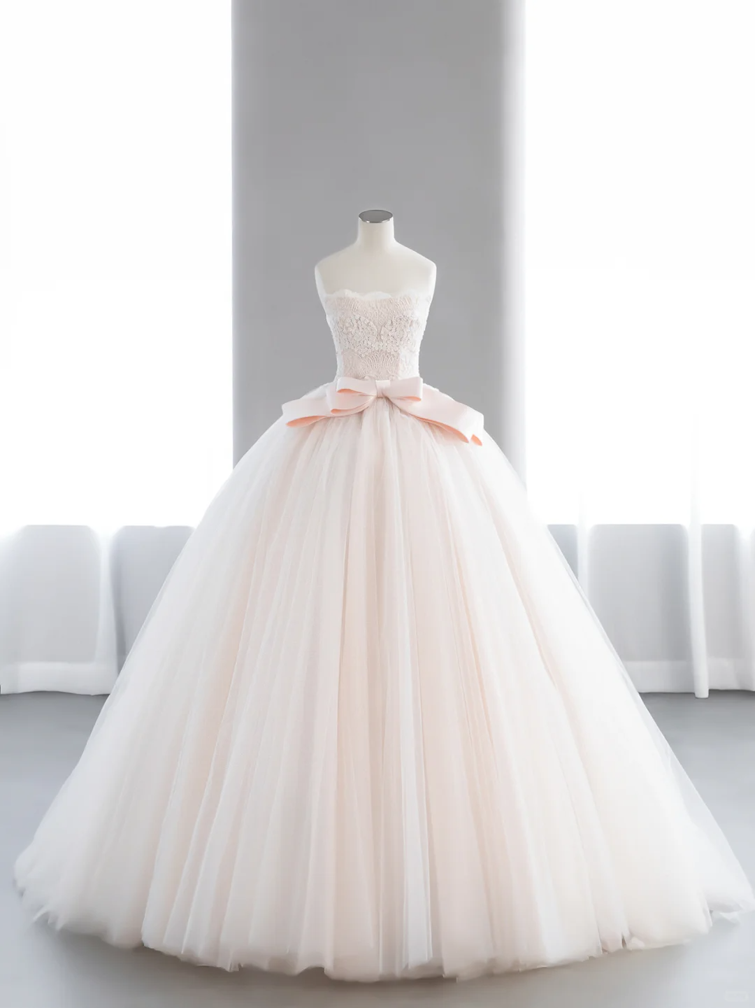Robe de mariée élégante, bustier, tulle, dentelle, nœud, gants, longue, C4143