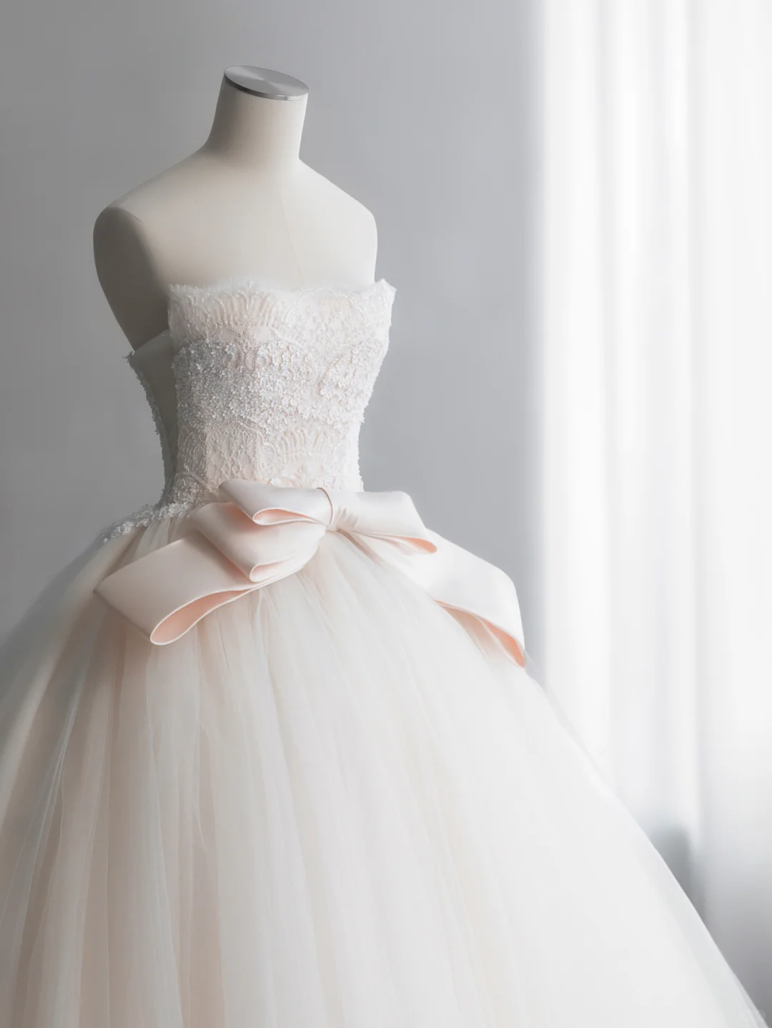 Robe de mariée élégante, bustier, tulle, dentelle, nœud, gants, longue, C4143
