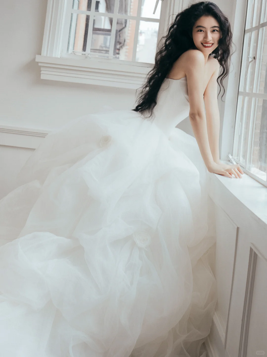 Robe de mariée longue en satin et tulle, sans bretelles, effet boule de rêve, C4158