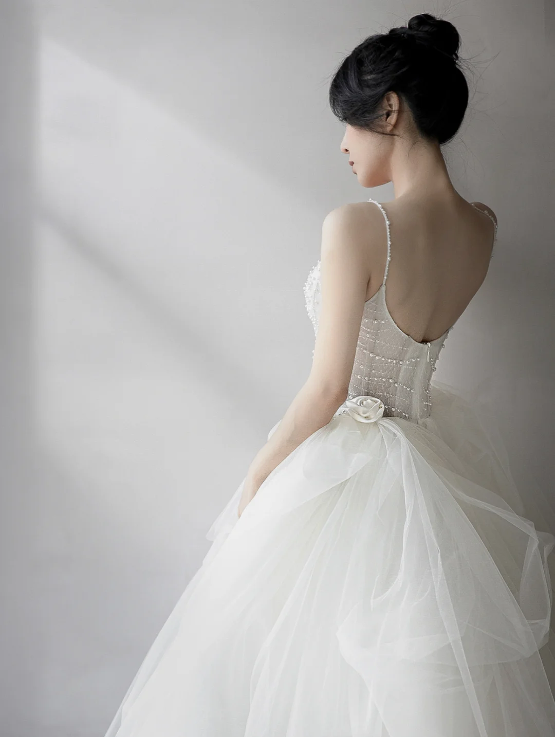 Robe de mariée longue en tulle et perles, jolie robe de bal à bretelles spaghetti, C4173