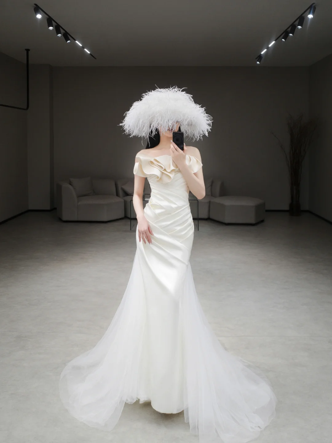 Robe de mariée longue en satin et tulle, style sirène, sans bretelles, élégante, C4186