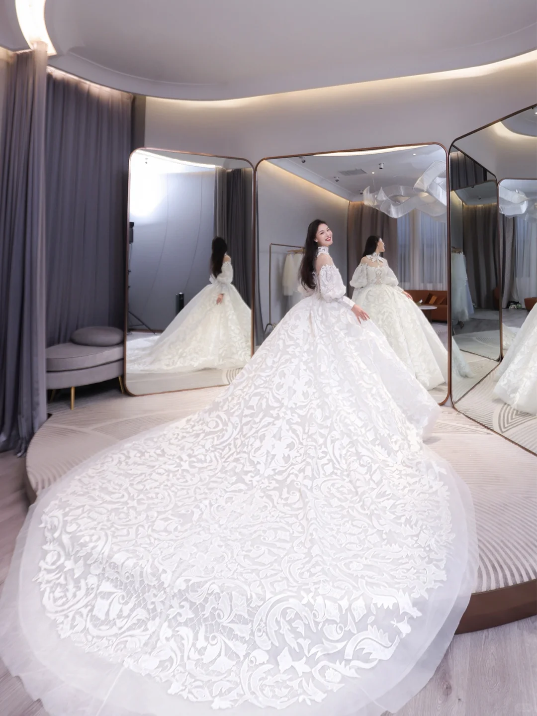 Robe de mariée longue en tulle et dentelle, manches longues, style unique, C4208