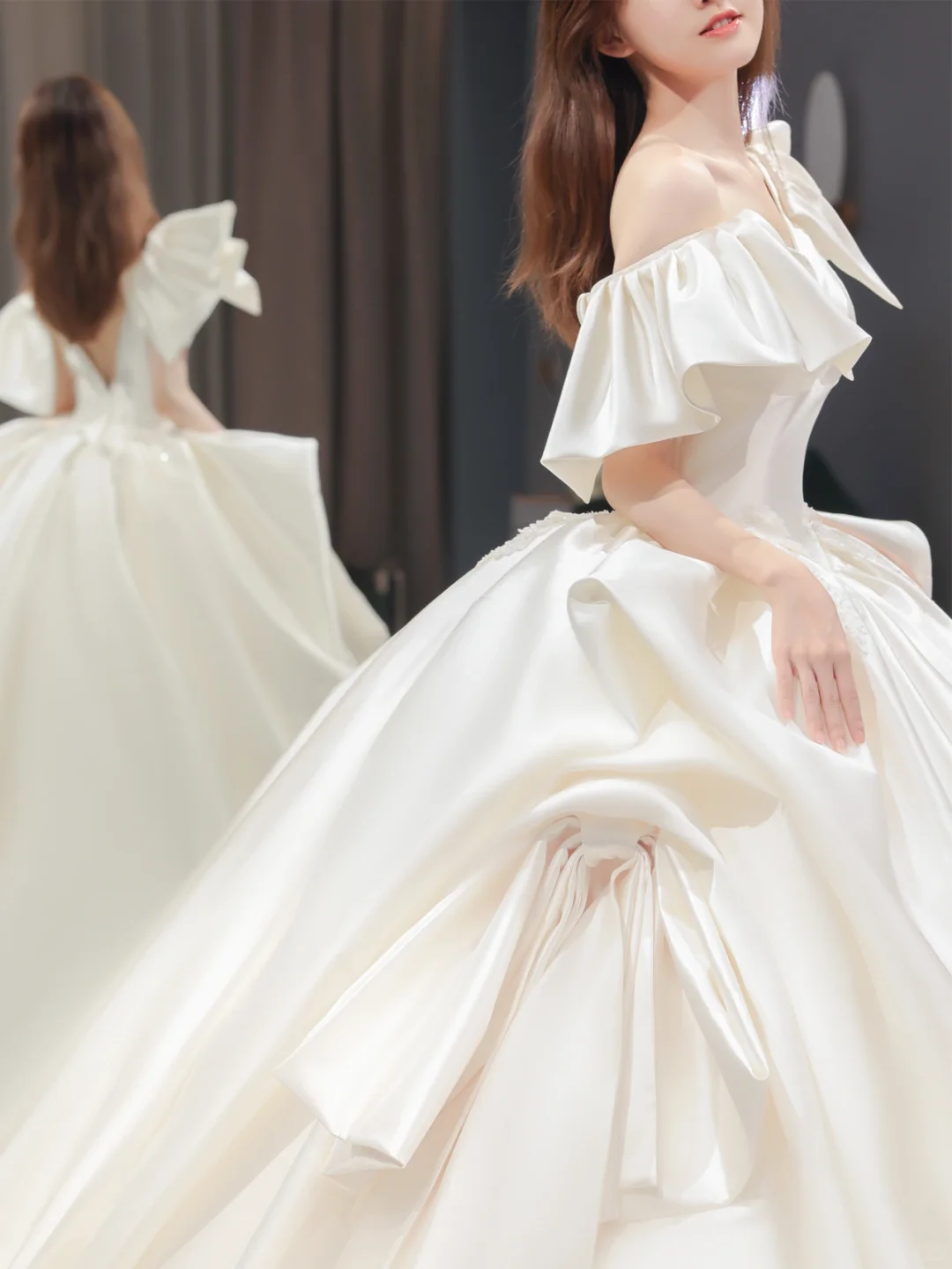 Robe de mariée longue en satin, élégante, épaules dénudées, C4209