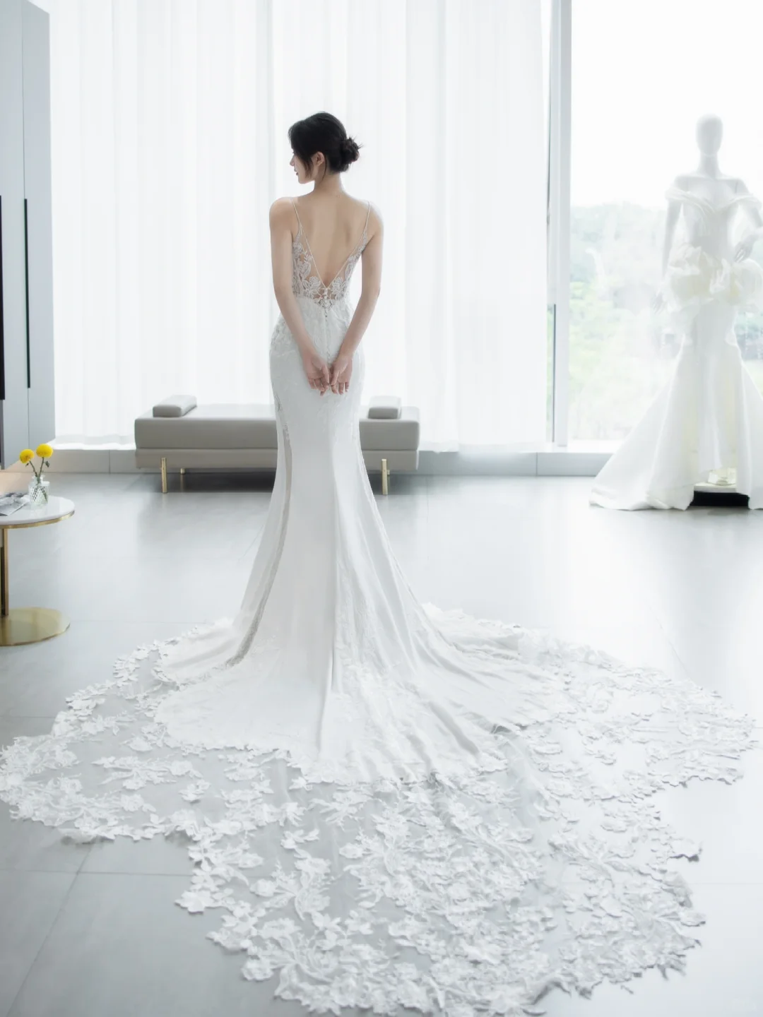 Timeless Mermaid Spaghetti Straps Satin Lace Long Wedding Dresses C4229