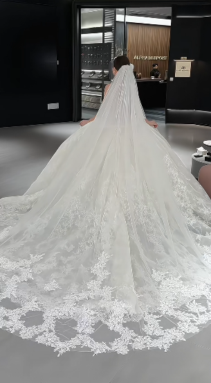 Robe de mariée longue en tulle et dentelle, sans bretelles, style bal intemporel, avec voile, C4230