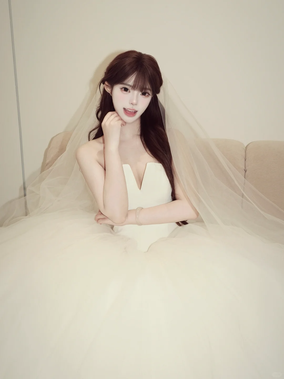 Robe de mariée longue en satin et tulle, sans bretelles, style princesse, avec voile, C4231