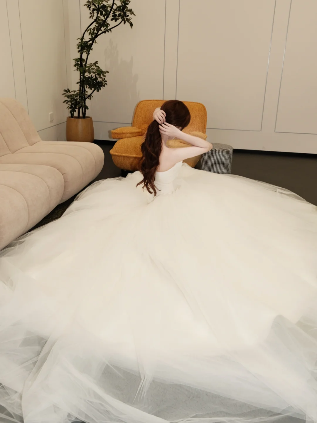 Robe de mariée longue en satin et tulle, sans bretelles, style princesse, avec voile, C4231