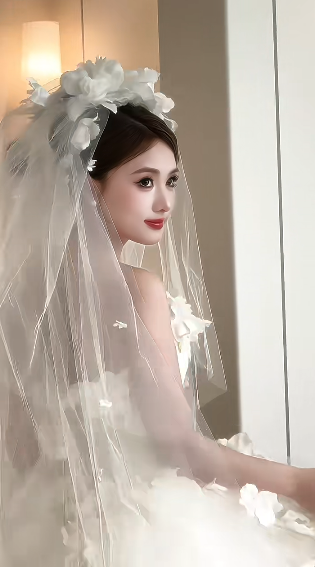 Pretty Ball Gown Strapless Satin Tulle Applique With Veil Long Wedding Dresses C4232