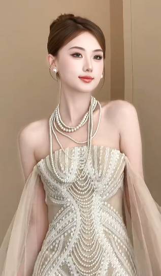 Robe de mariée longue en tulle, sans bretelles, style sirène, avec perles et dentelle, C4233