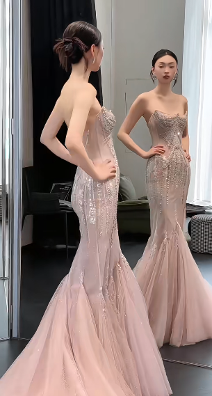 Robe de mariée longue intemporelle en tulle, sequins et perles, style sirène, sans manches, C4238