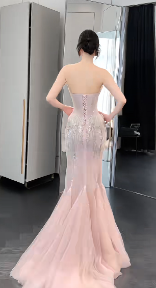 Robe de mariée longue intemporelle en tulle, sequins et perles, style sirène, sans manches, C4238