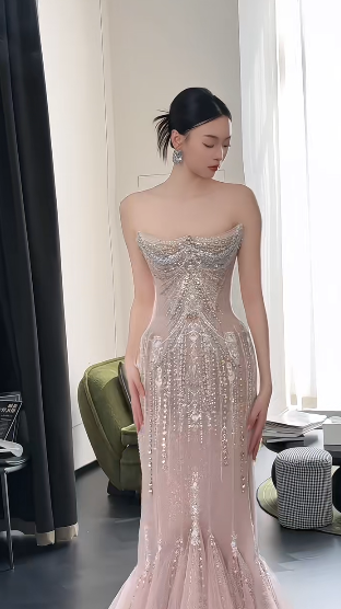 Robe de mariée longue intemporelle en tulle, sequins et perles, style sirène, sans manches, C4238