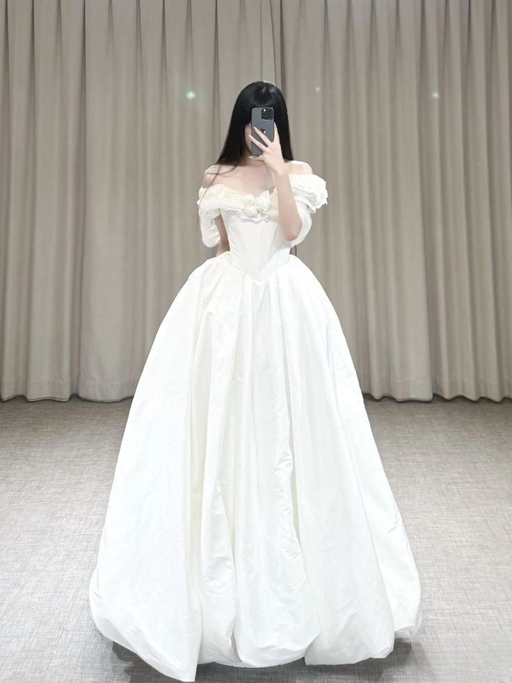 Robe de mariée longue en satin, élégante, épaules dénudées, C4255