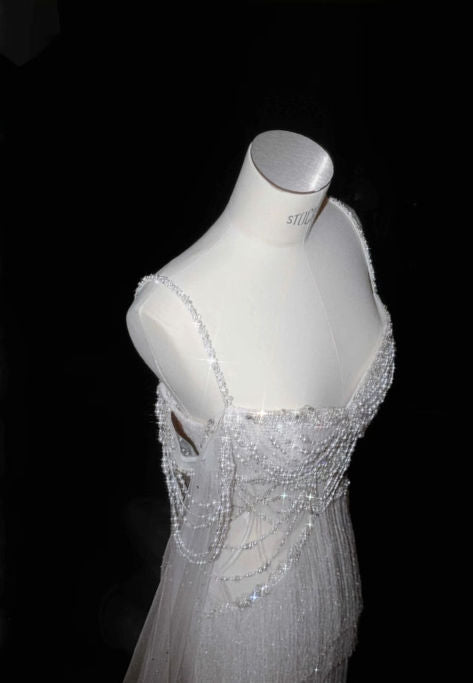 Gorgeous Mermaid Spaghetti Straps Tulle Baeded Long Wedding Dresses C4272