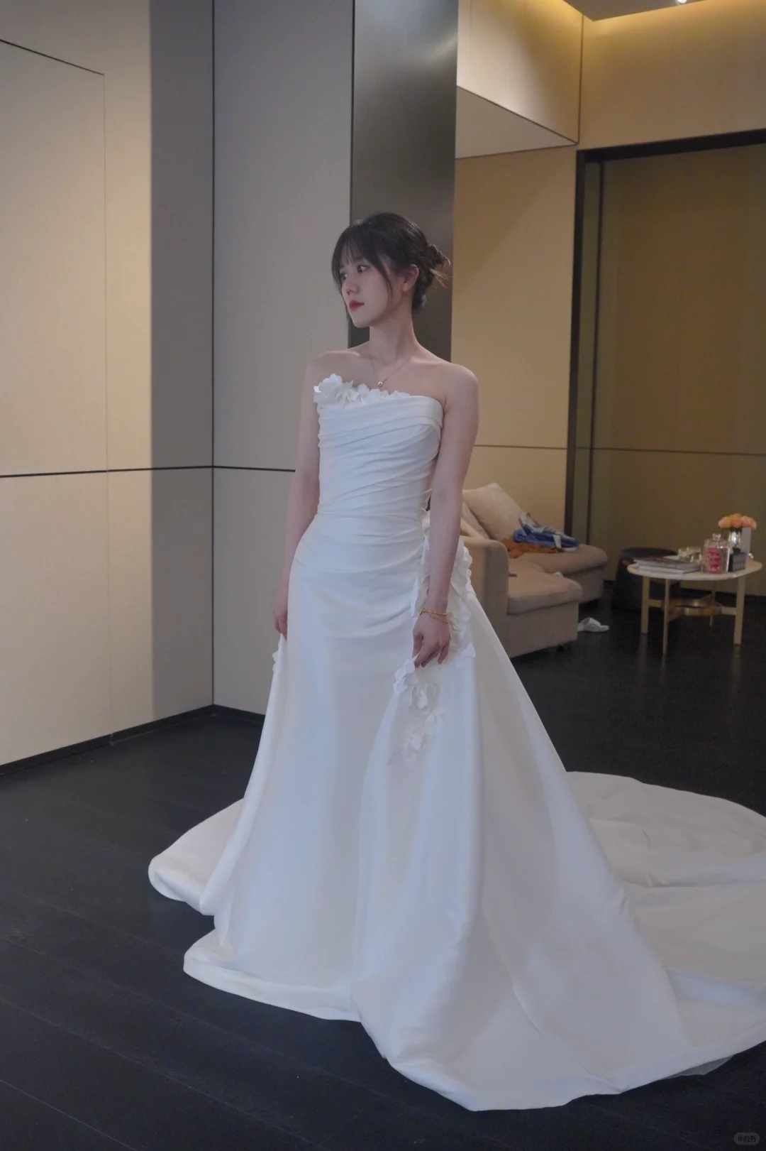 Robe de mariée longue élégante en satin, sans bretelles, style sirène, C4298