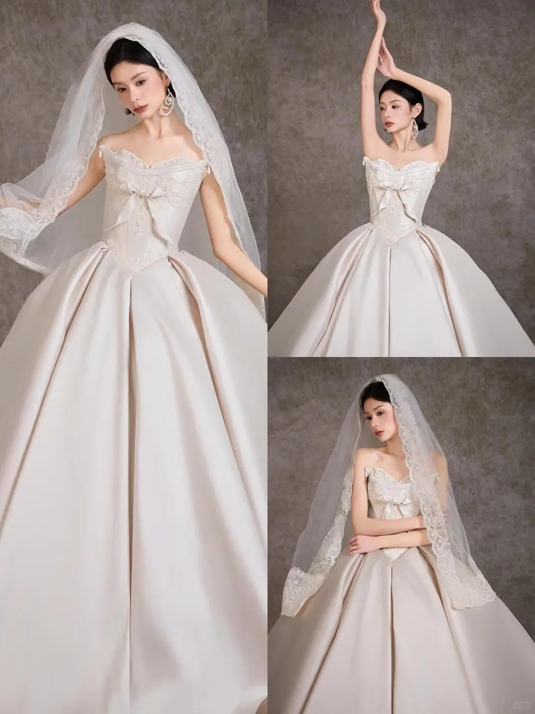 Robe de mariée longue en satin, bustier, avec voile, élégante, C4303