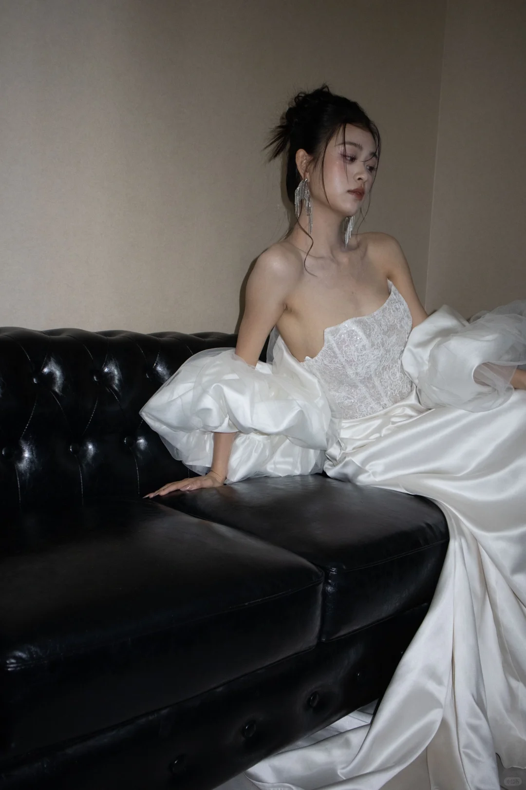 Robe de mariée longue élégante en satin, sans bretelles, en dentelle et sequins, style sirène, C4318