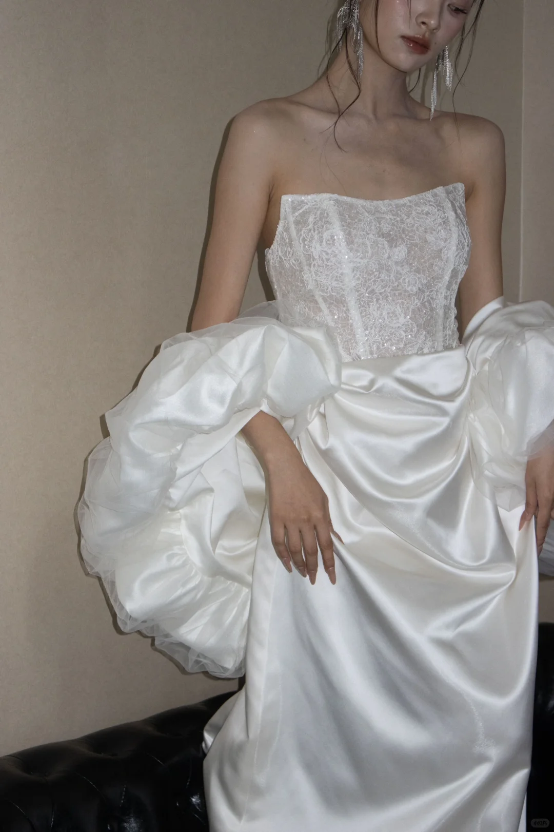 Robe de mariée longue élégante en satin, sans bretelles, en dentelle et sequins, style sirène, C4318