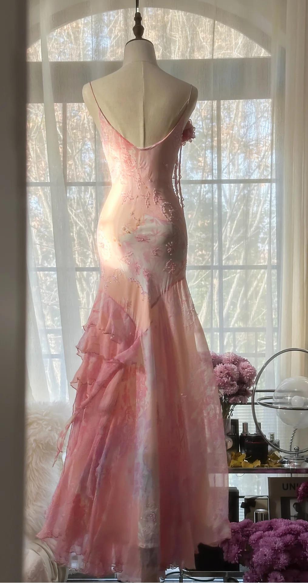 Special Mermaid Spaghetti Straps Chiffon Printed Beads Long Prom Dresses Formal Dress C4437