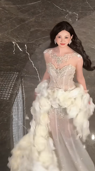 Robe de mariée longue sirène unique en tulle à paillettes et fleurs C4447