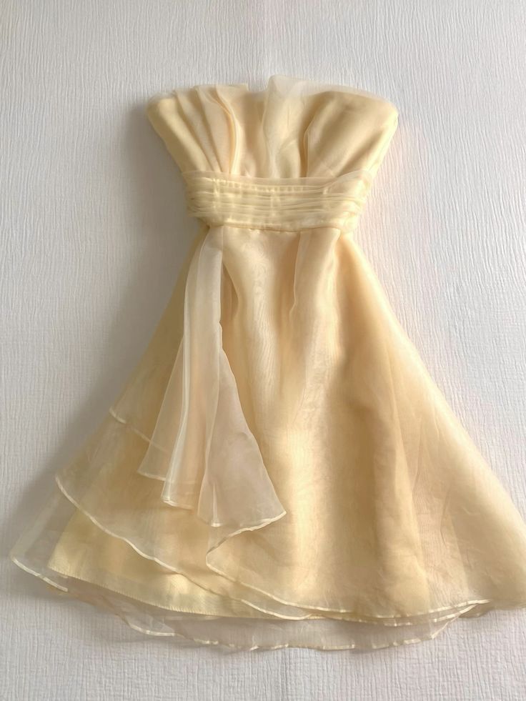 Pastel Yellow A Line Strapless Satin Chiffon Short Homecoming Dress 18th Birthday Outfits C4472