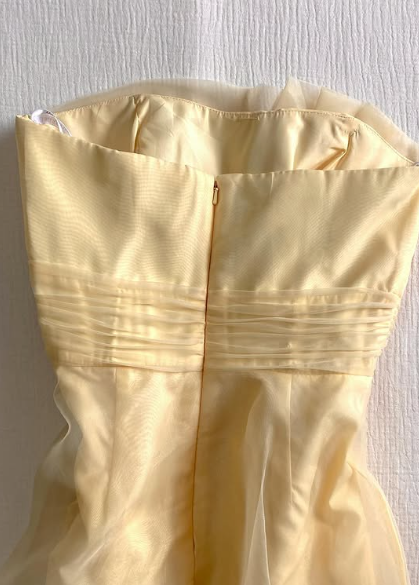 Pastel Yellow A Line Strapless Satin Chiffon Short Homecoming Dress 18th Birthday Outfits C4472