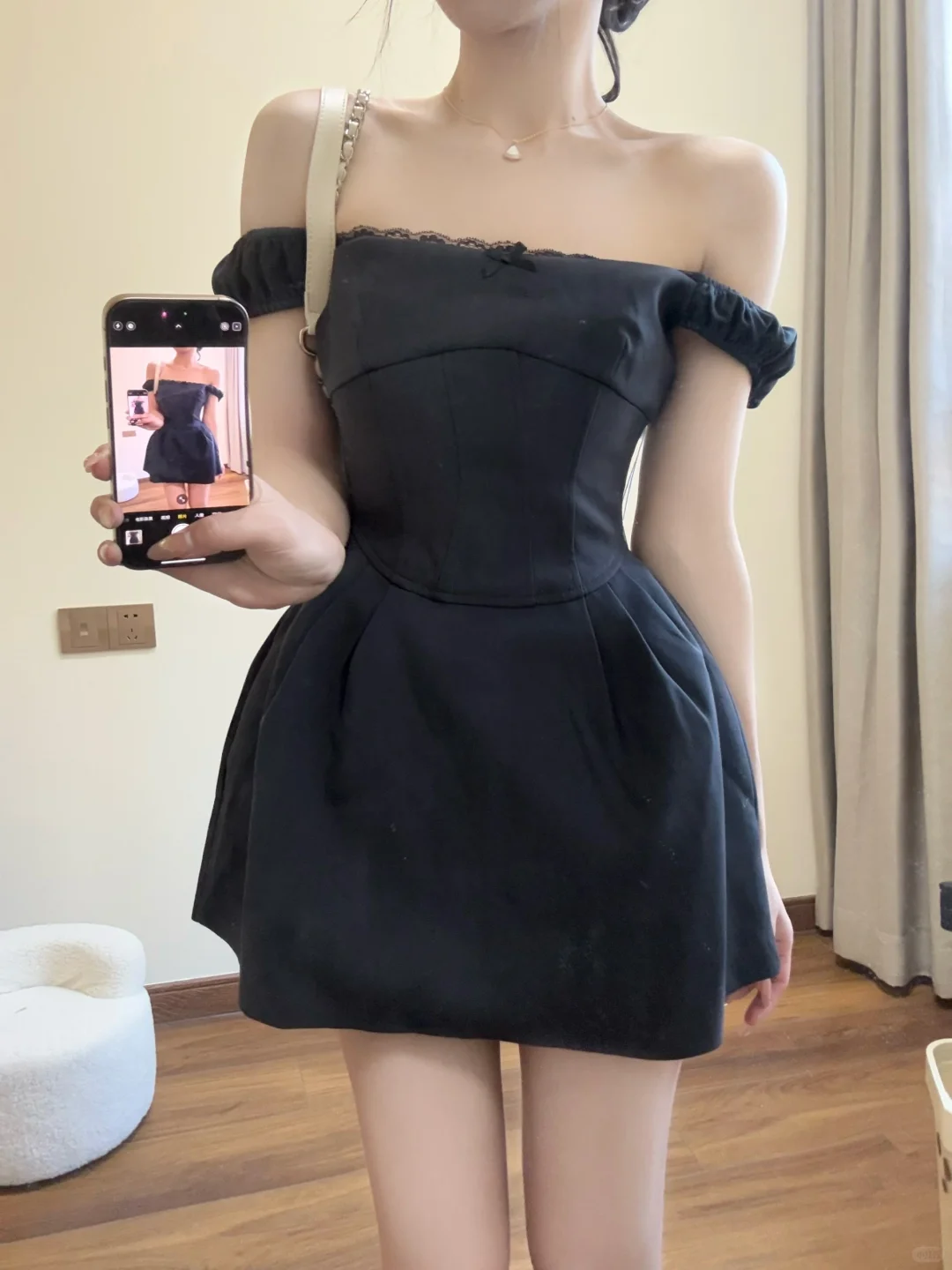 Black A Line Off The Shoulder Satin Short Homecoming Dress 16th Birthday Outfits C4475