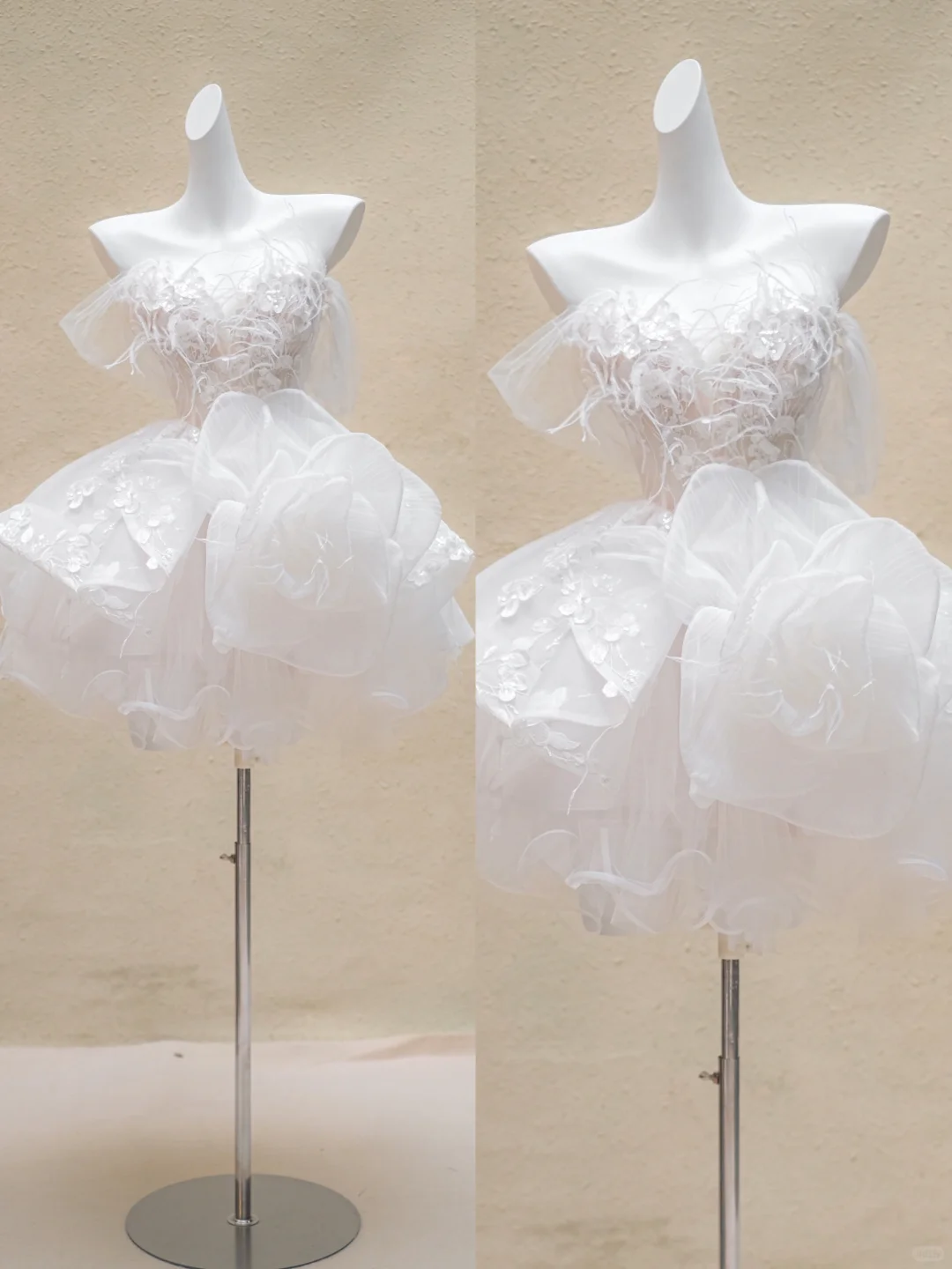 White Ball Gown Off The Shoulder Tulle Feather Applique Short Homecoming Dress 16th Birthday Outfits C4486