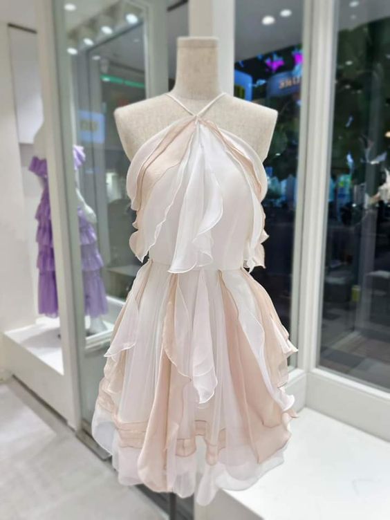 Cute A Line Halter Chiffon Short Homecoming Dress 16th Birthday Outfits C4495