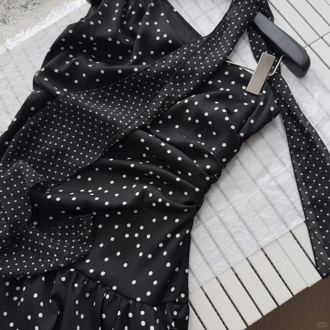 Sweet 16th Black A Line One Shoulder Satin Polka Dots Short Homecoming Dress Birthday Outfits C4550