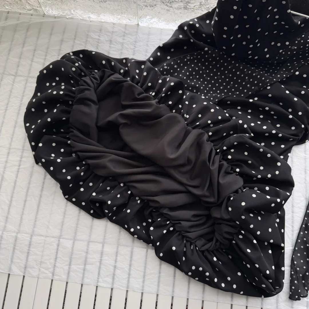 Sweet 16th Black A Line One Shoulder Satin Polka Dots Short Homecoming Dress Birthday Outfits C4550