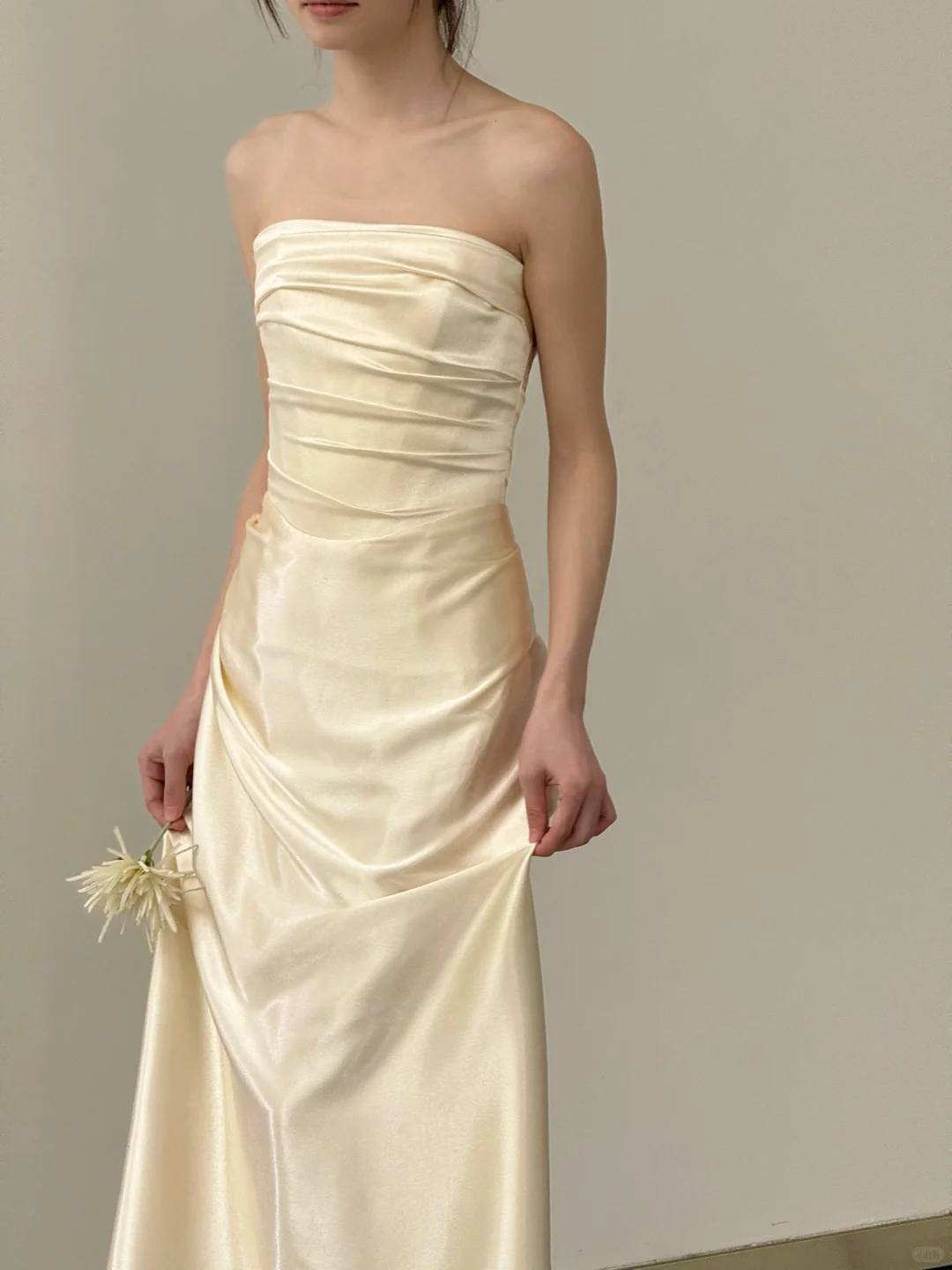 Robe de mariée longue plissée en satin, simple et élégante, style sirène, sans bretelles, C4553